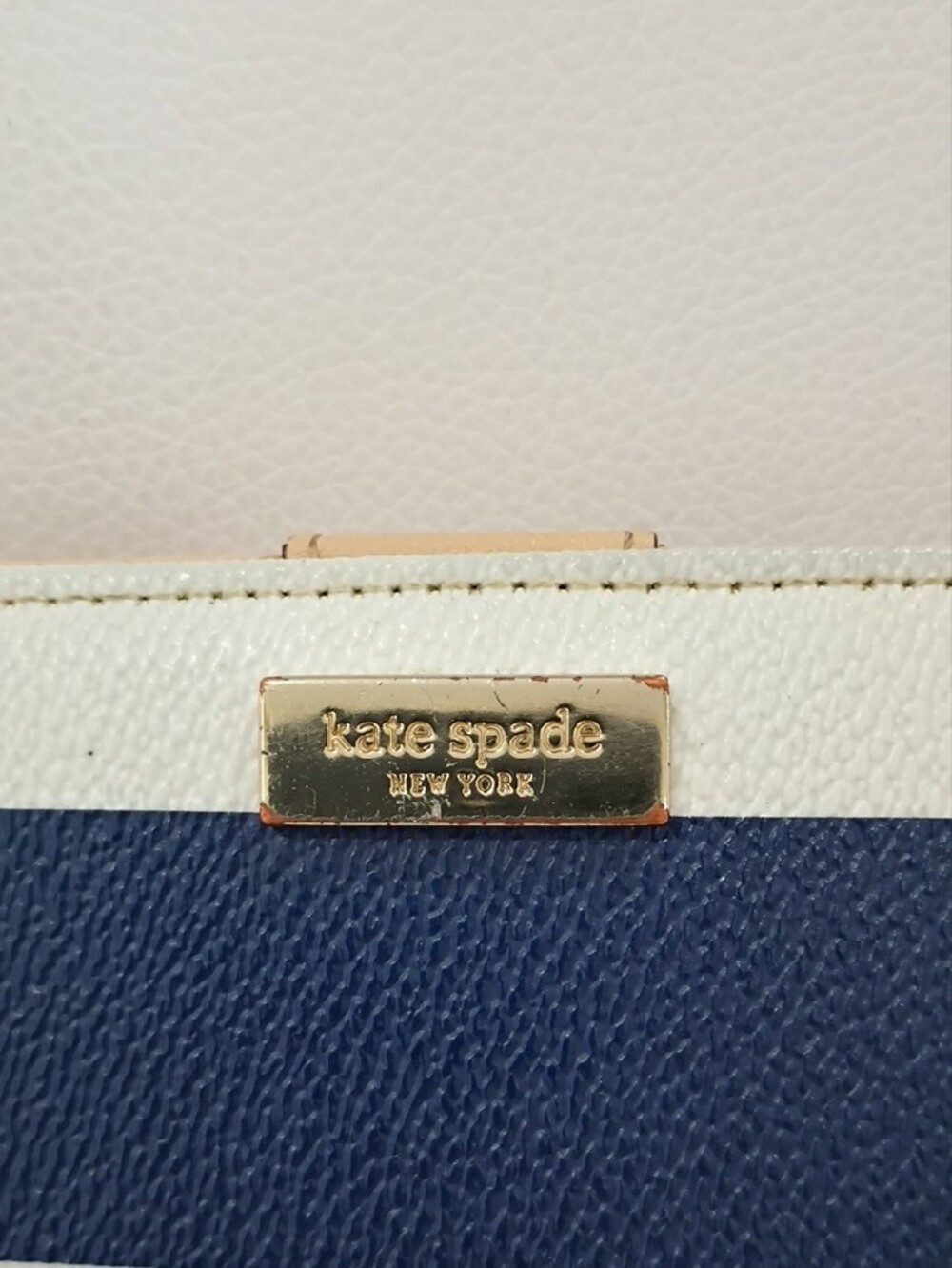 kate spade Pebbled Leather Navy and White Striped Continental Wallet - Picture 2 of 13